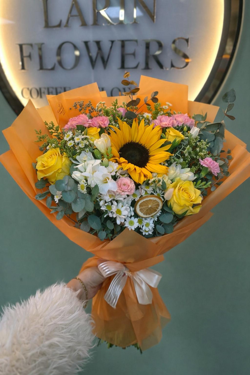 AYÇİÇEĞİ VE SARI GÜL BUKETİ